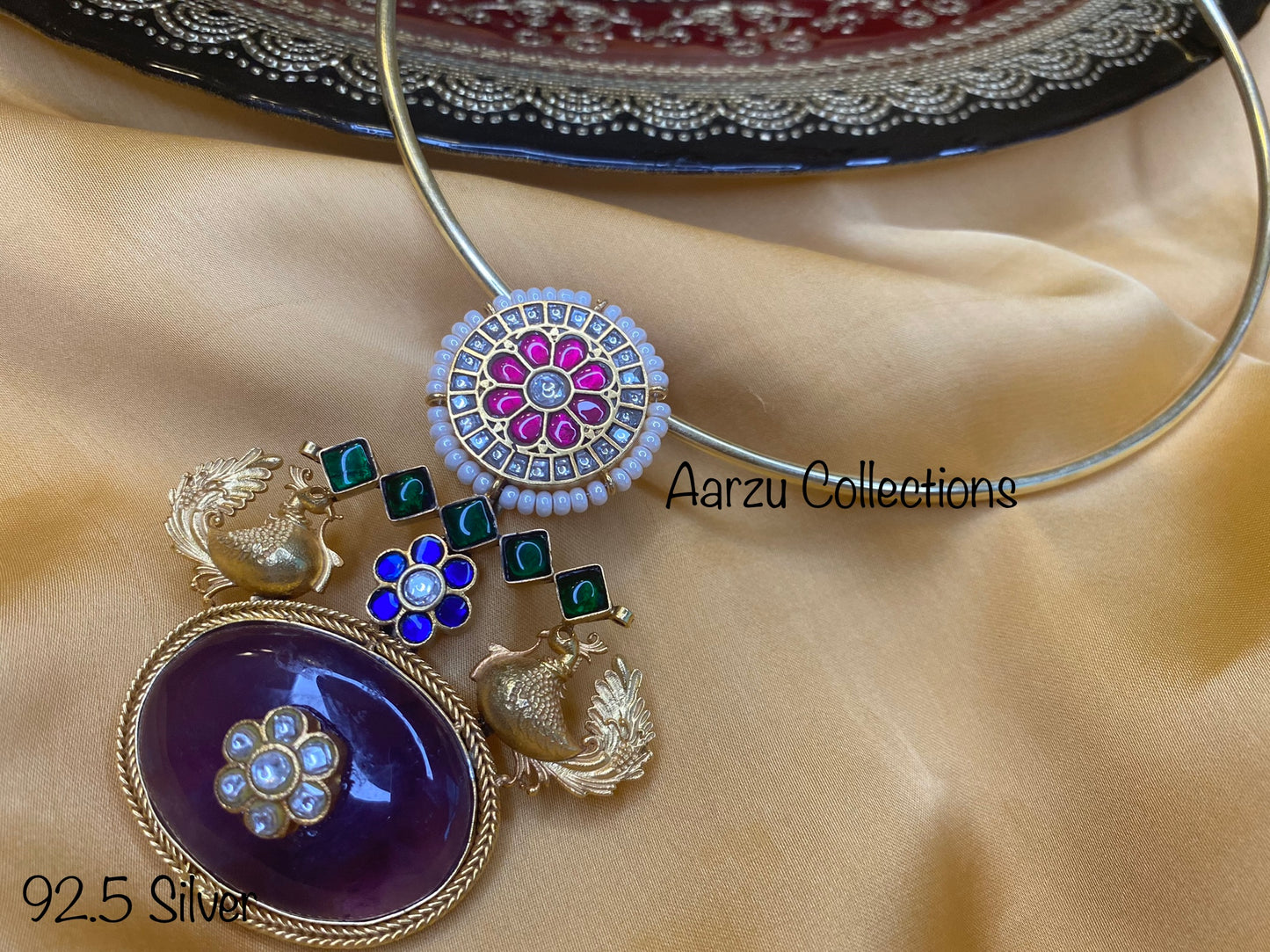 92.5 Silver Fusion collection hasli with pendant - 68 gms