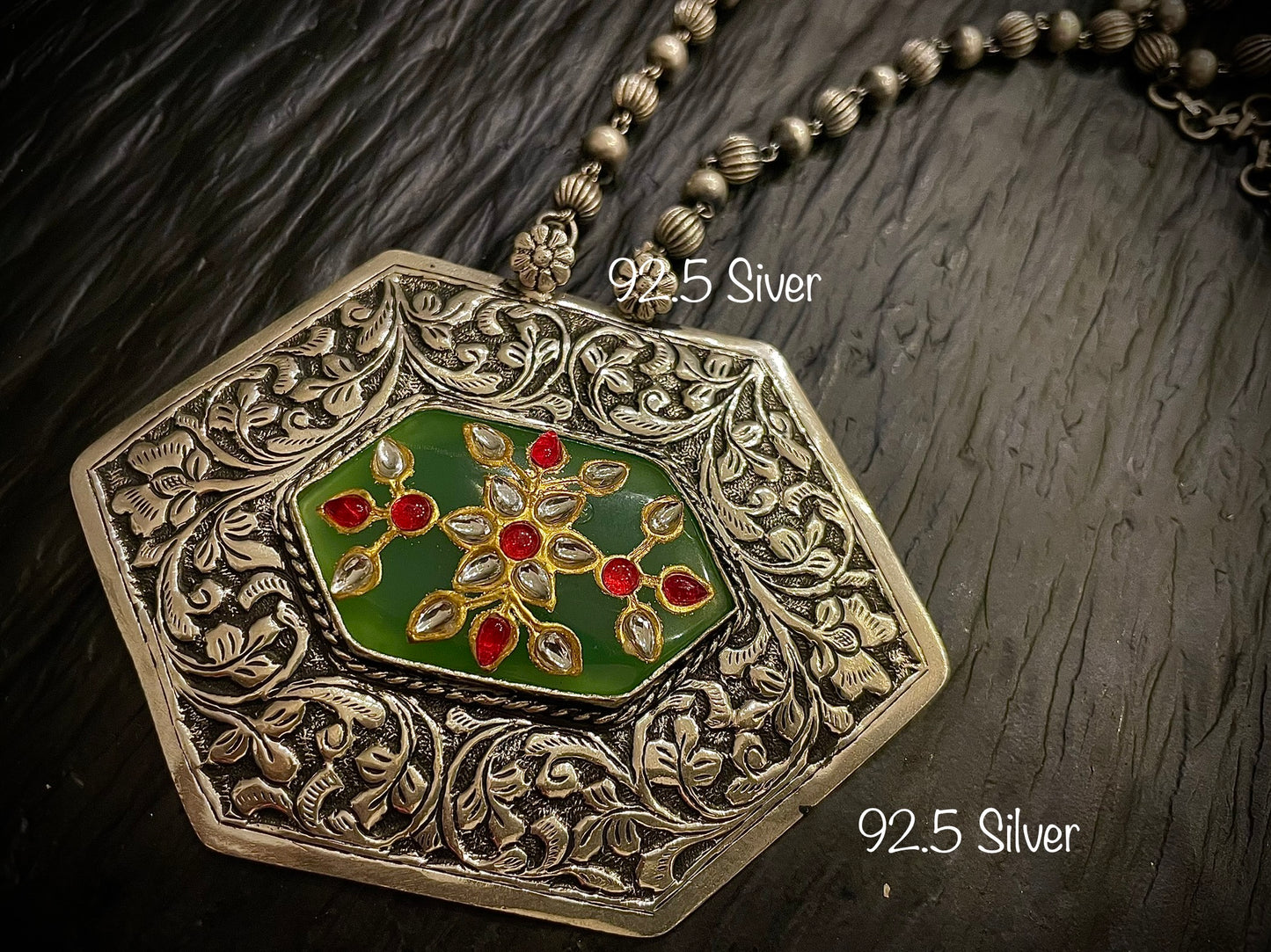 92.5 Silver Stone inlay Statement pendant - Fusion collection
