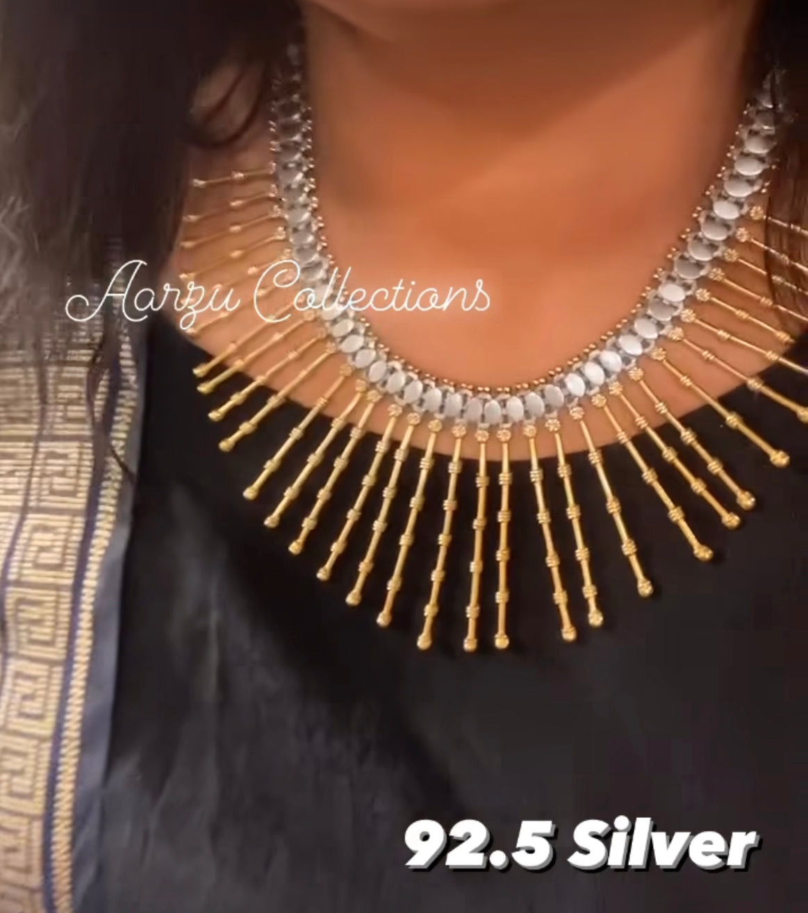 92.5 Silver contemporary dual tone spike necklace - 104 gms