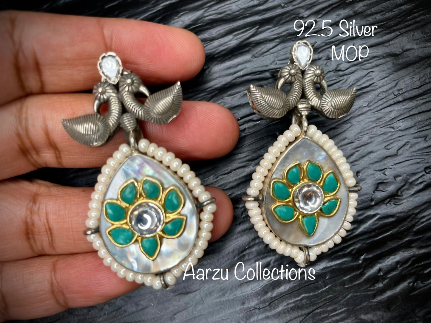 92.5 Silver MOP inlay Earrings - 24 gms