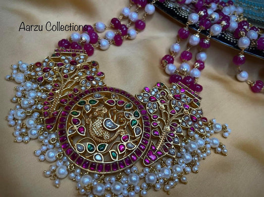 Kundan Jadau statement pendant beads mala -Ruby