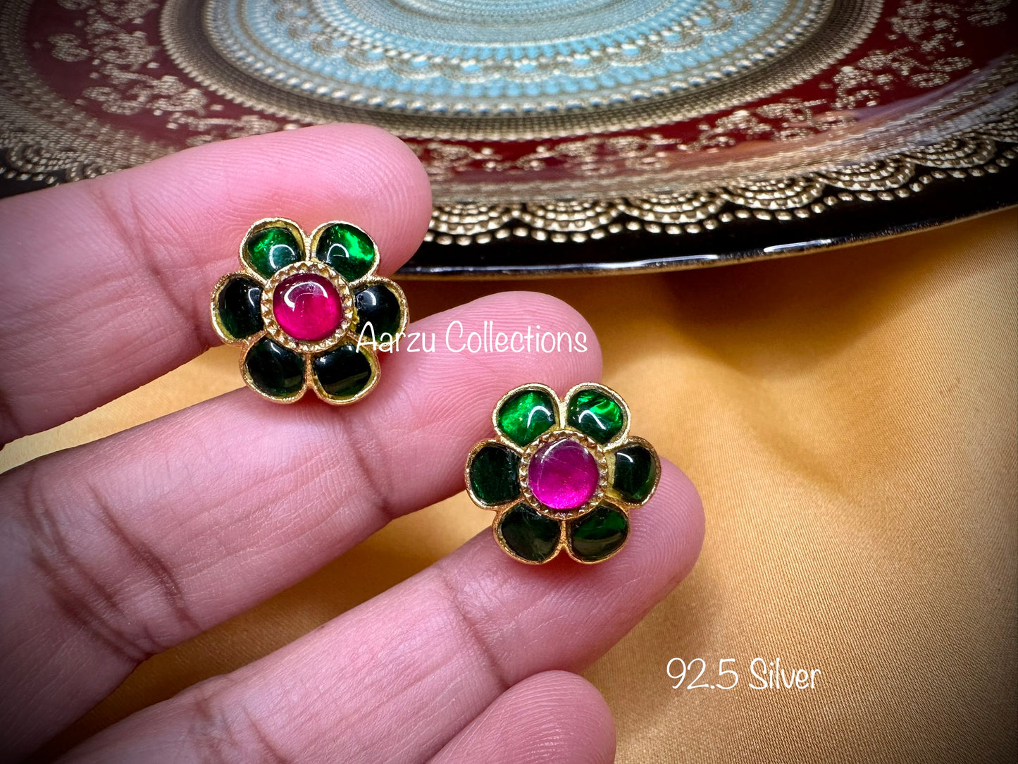 92.5 Silver dainty Kundan jadau studs
