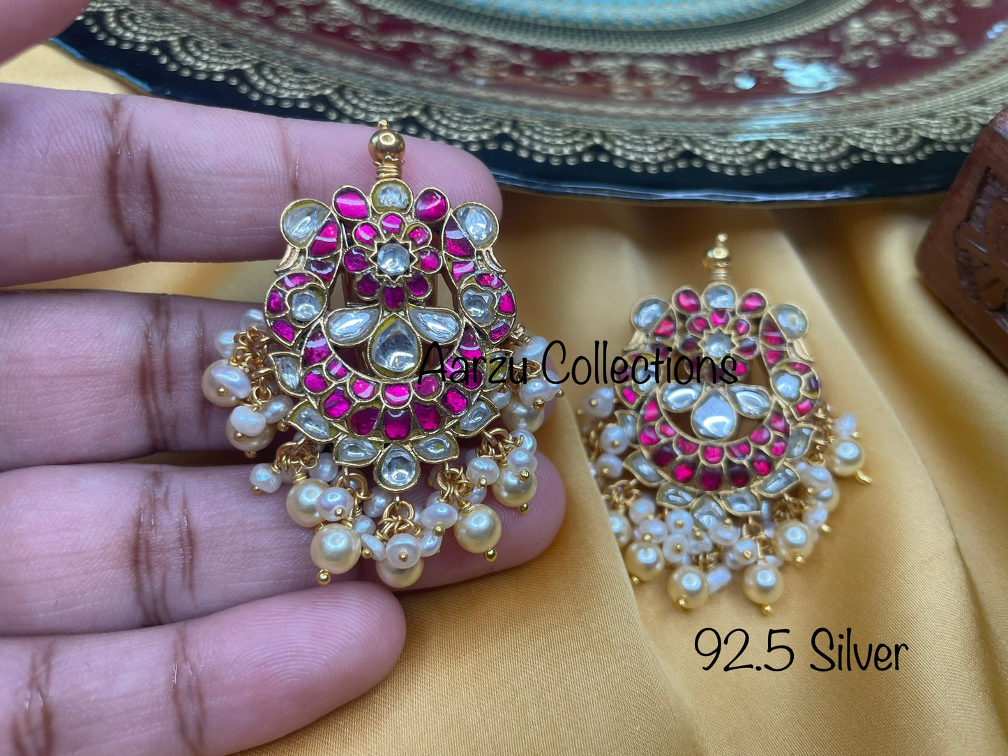 92.5 Silver base Kundan Jadau studs - 48 gms