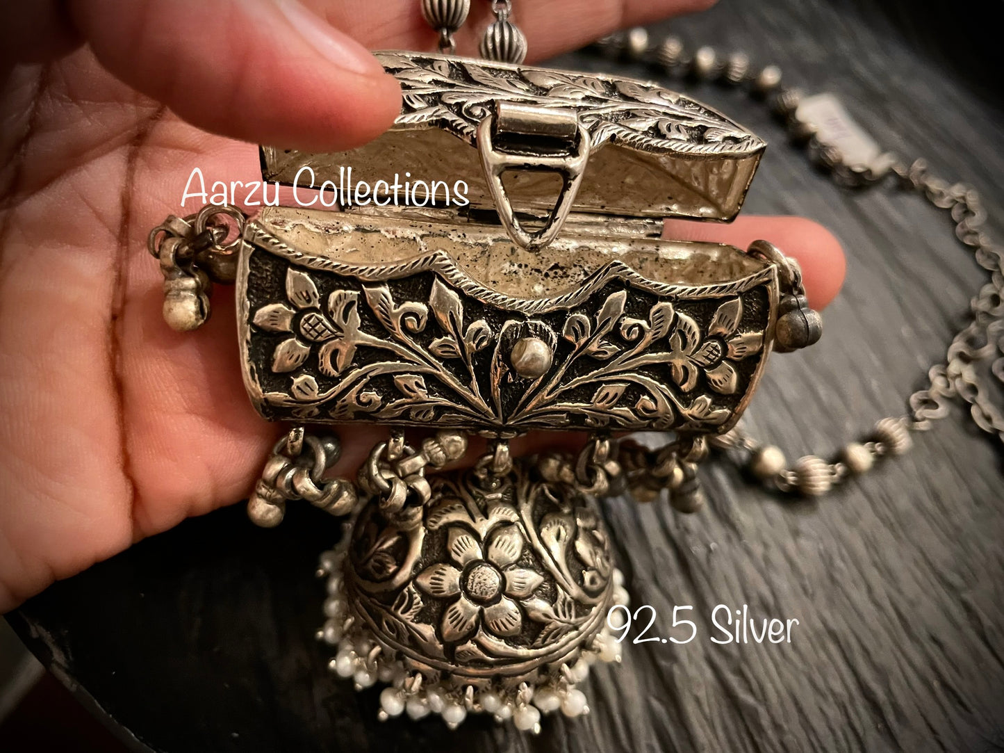 92.5 Silver purse with Jhumka pendant - Chitai collection