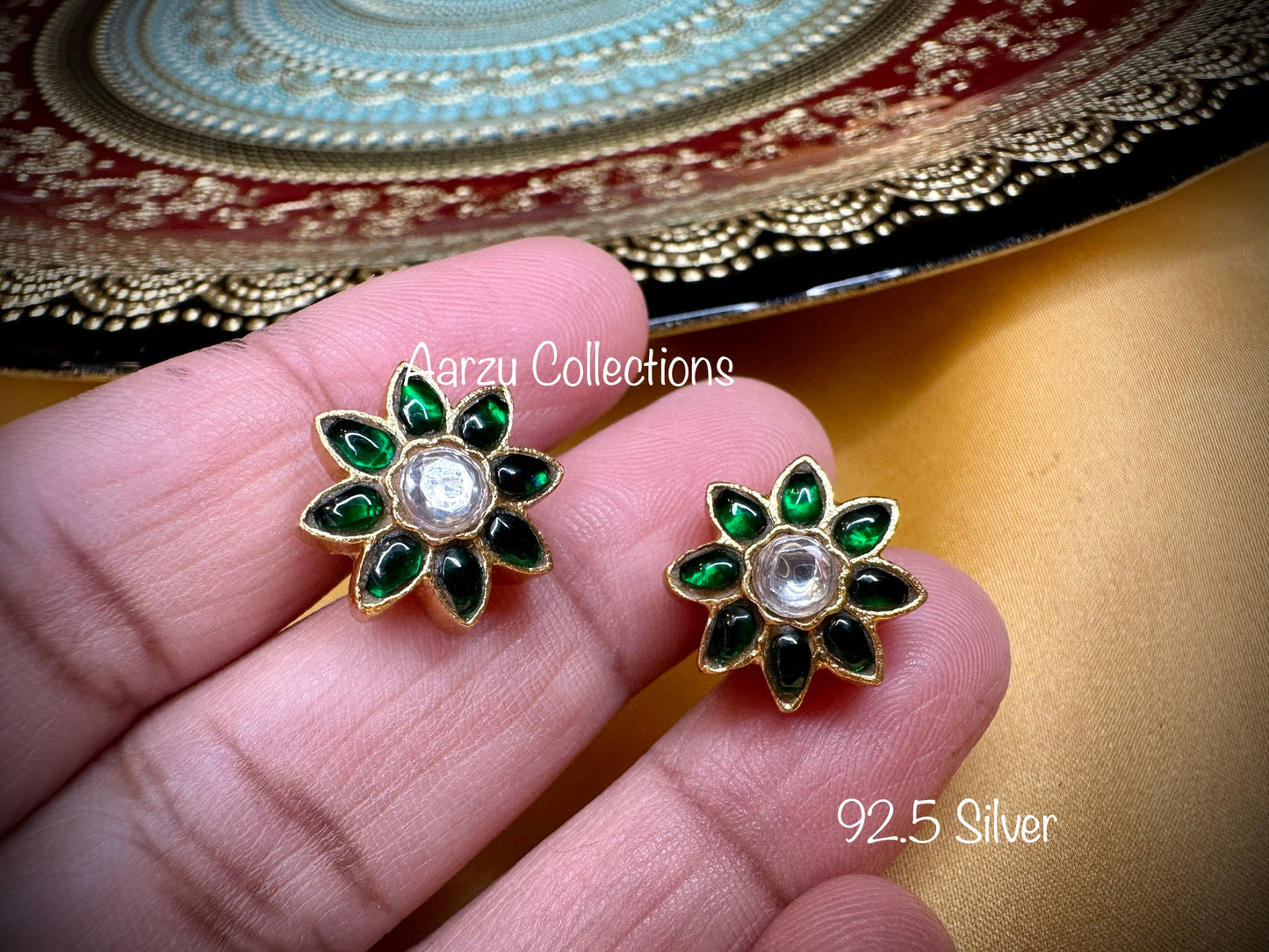 92.5 Silver dainty Kundan jadau studs