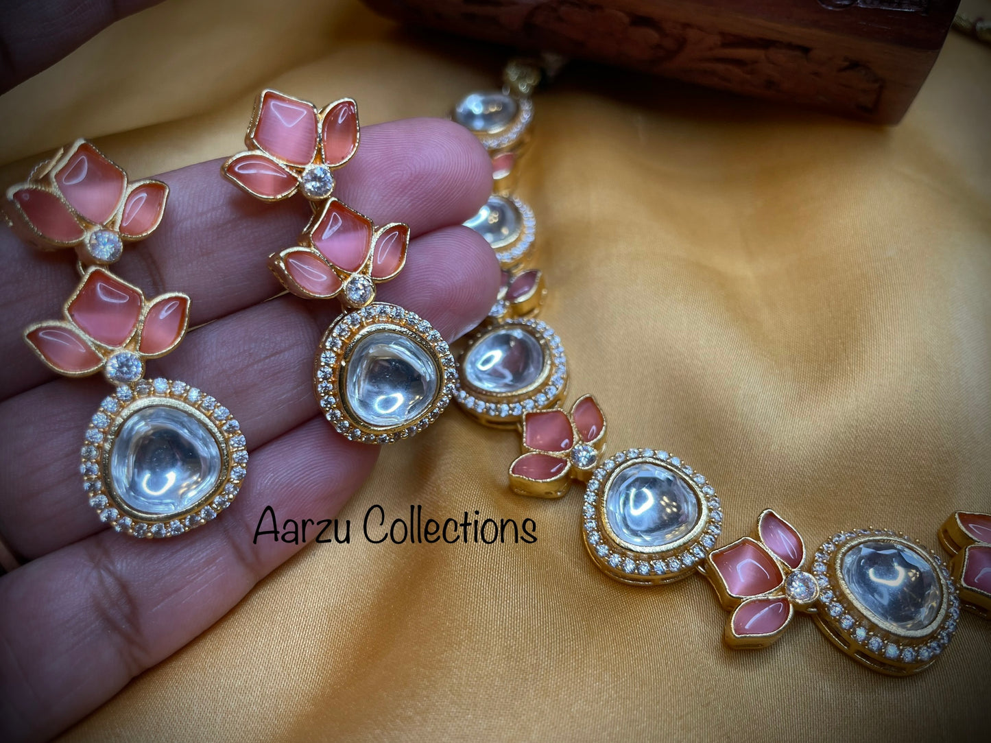 Hand crafted Marudhara polki with uncut Kundan and American Diamond Necklace and Earrings Set