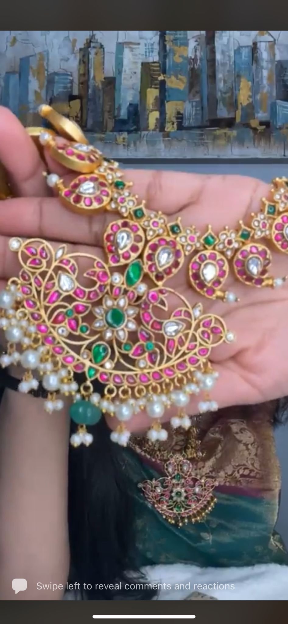 Kundan Jadau mid length Mango Mala Set with Jhumka