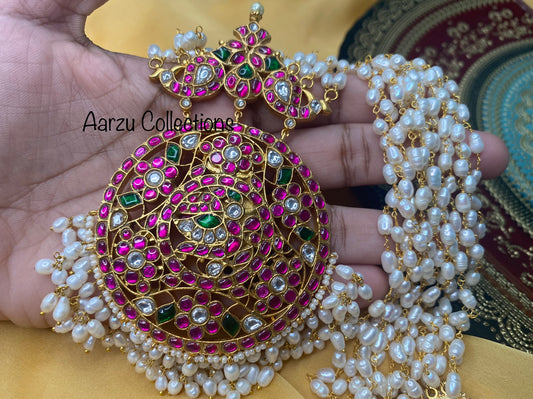 Kundan Jadau pearl mala with statement pendant