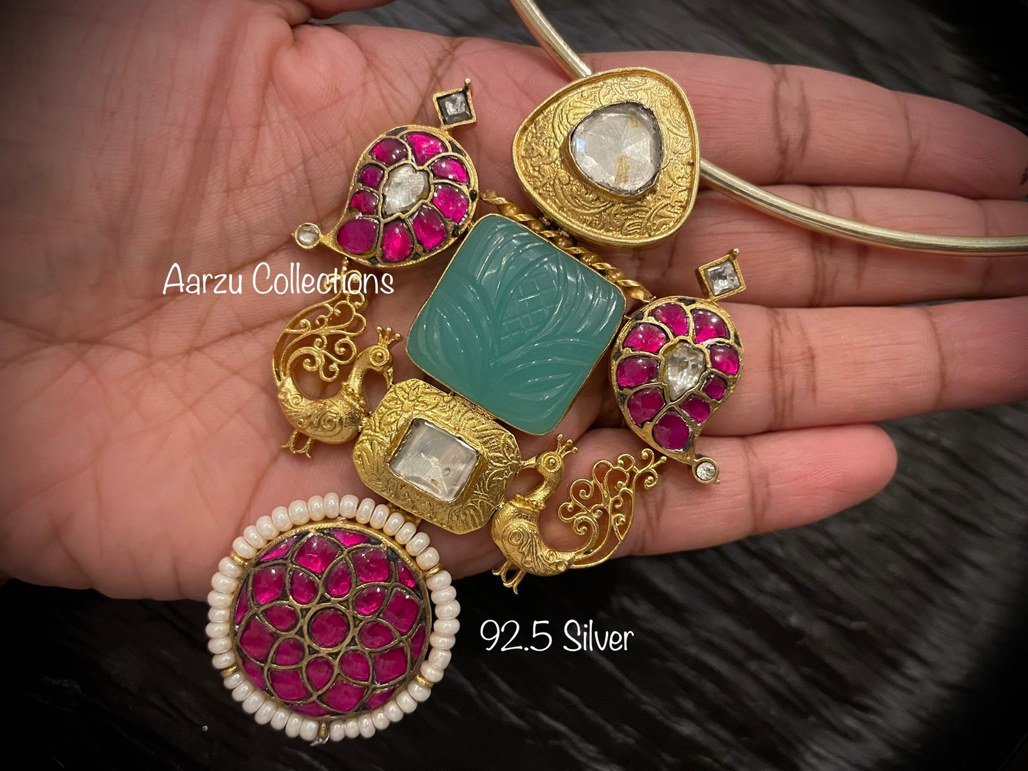 92.5 Silver Fusion collection carved stone pendant - 56 gms