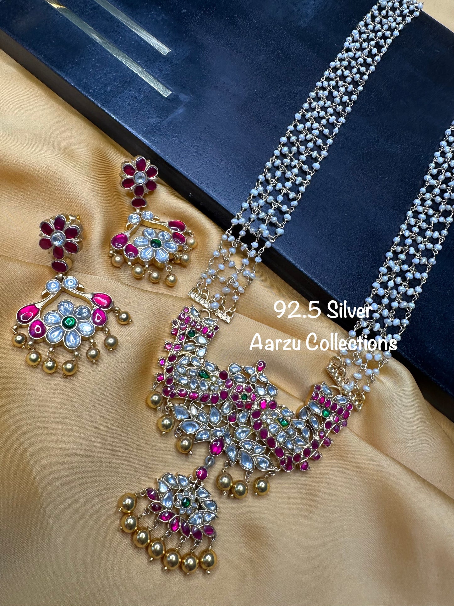 92.5 Silver base Kundan Jadau necklace set