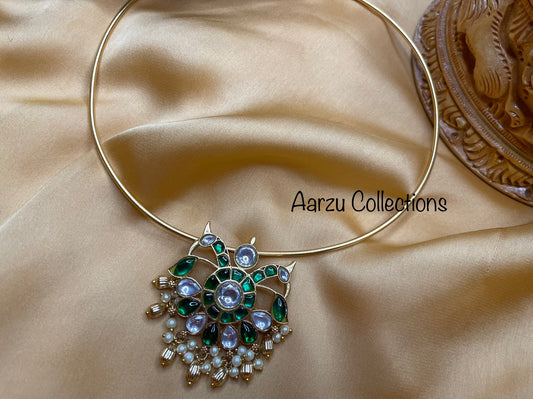 Kundan Jadau Peacock Hasli - Green and White