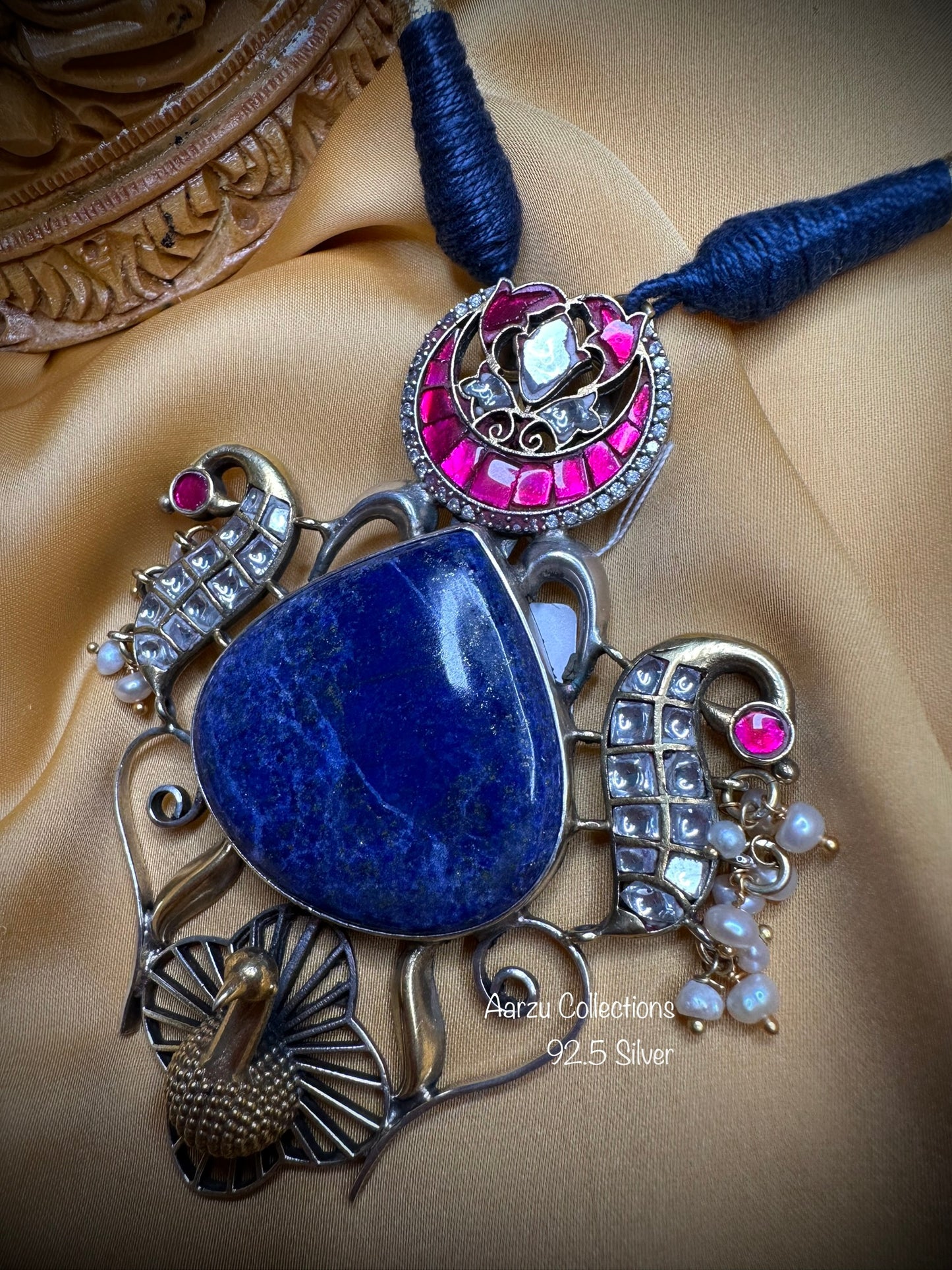 92.5 Silver designer inspired lapis lazuli Pendant with free add-on Thread