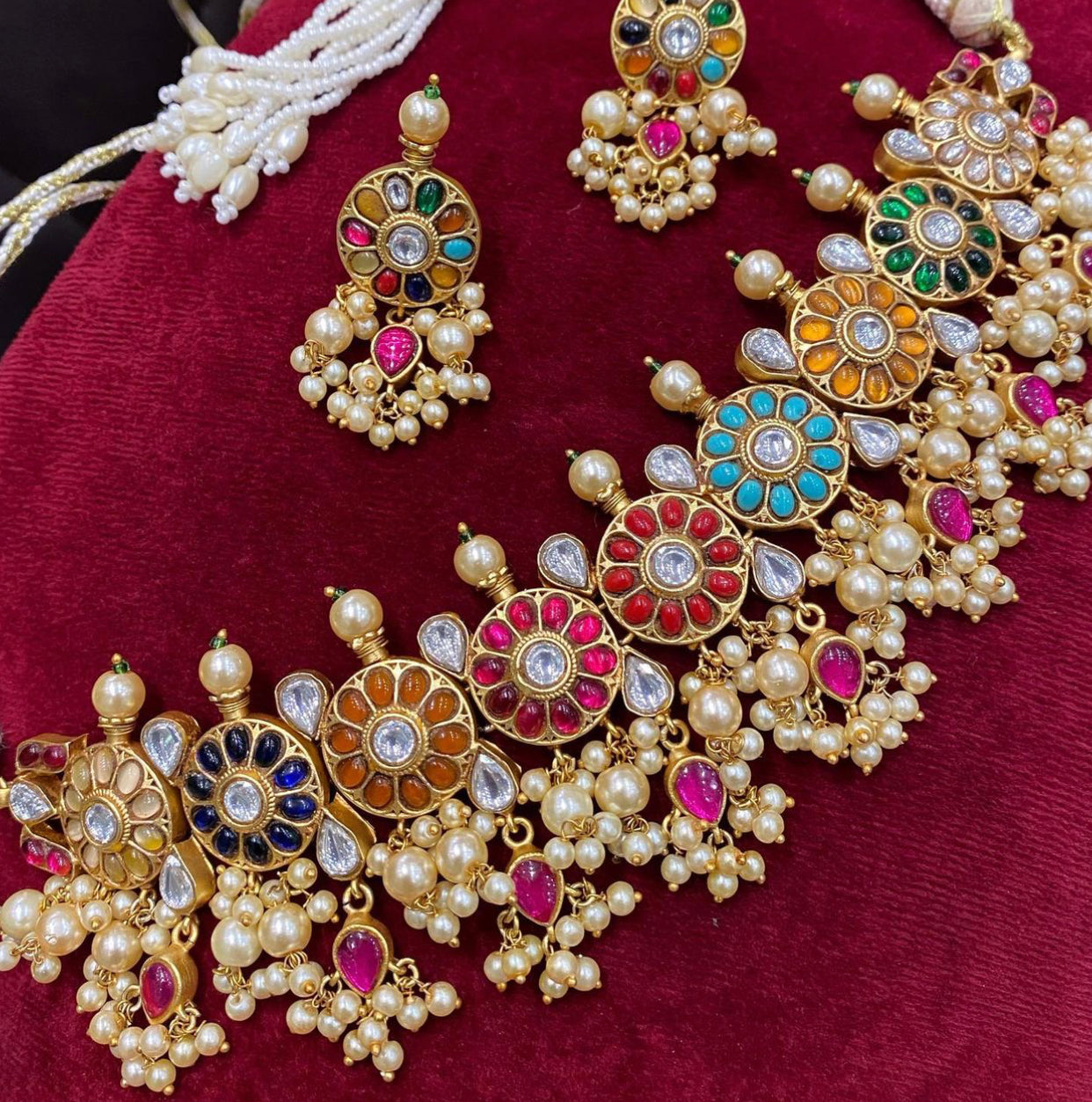 Kundan Jadau Navratan Choker with Earrings