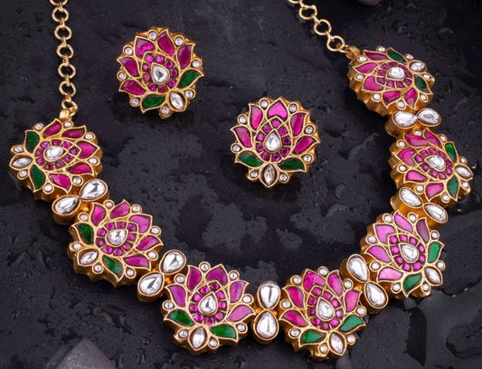 Kundan Jadau lotus necklace with earrings