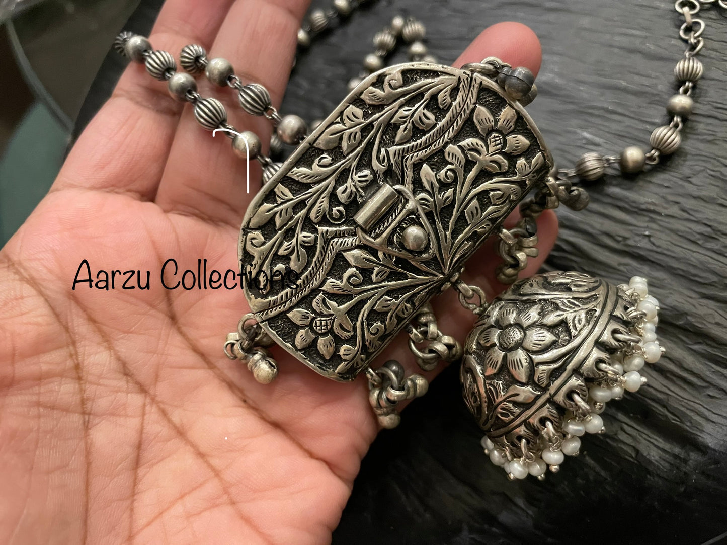 92.5 Silver purse with Jhumka pendant - Chitai collection