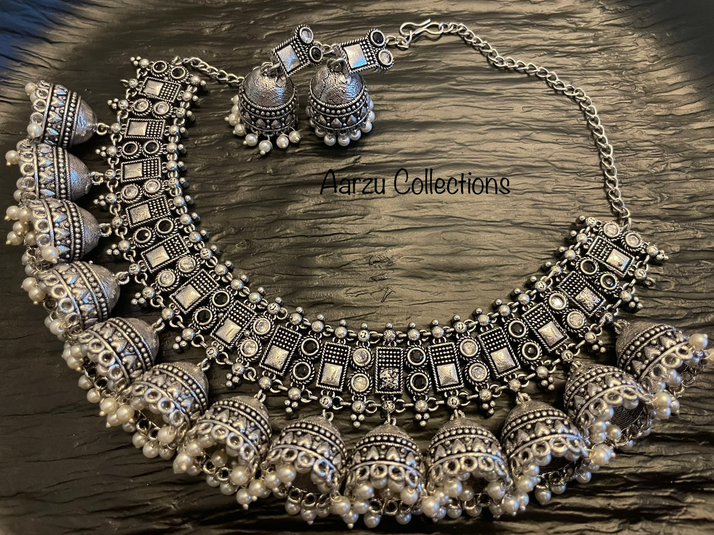 German Silver jhumka Necklace Set