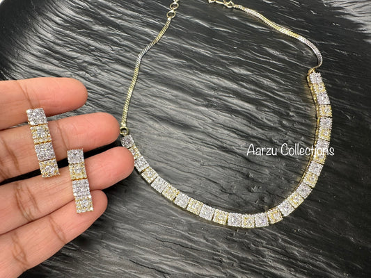 Contemporary American Diamond Necklace and Earrings Set