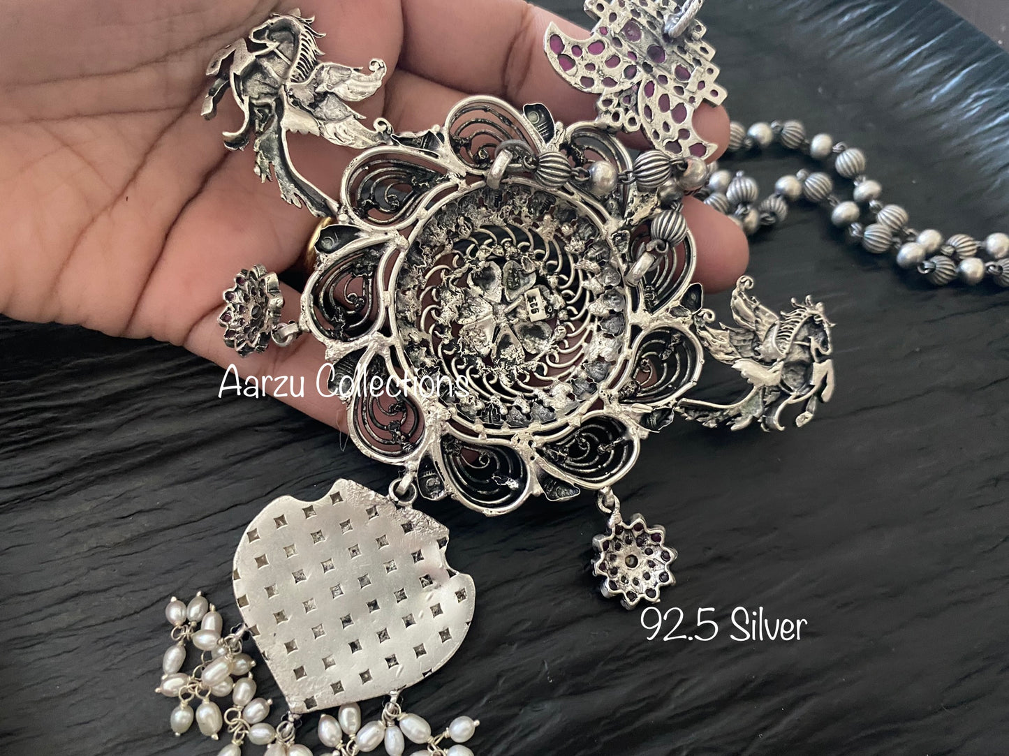 92.5 Silver matar mala with pendant 106 gms