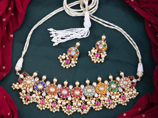 Kundan Jadau Navratan Choker with Earrings