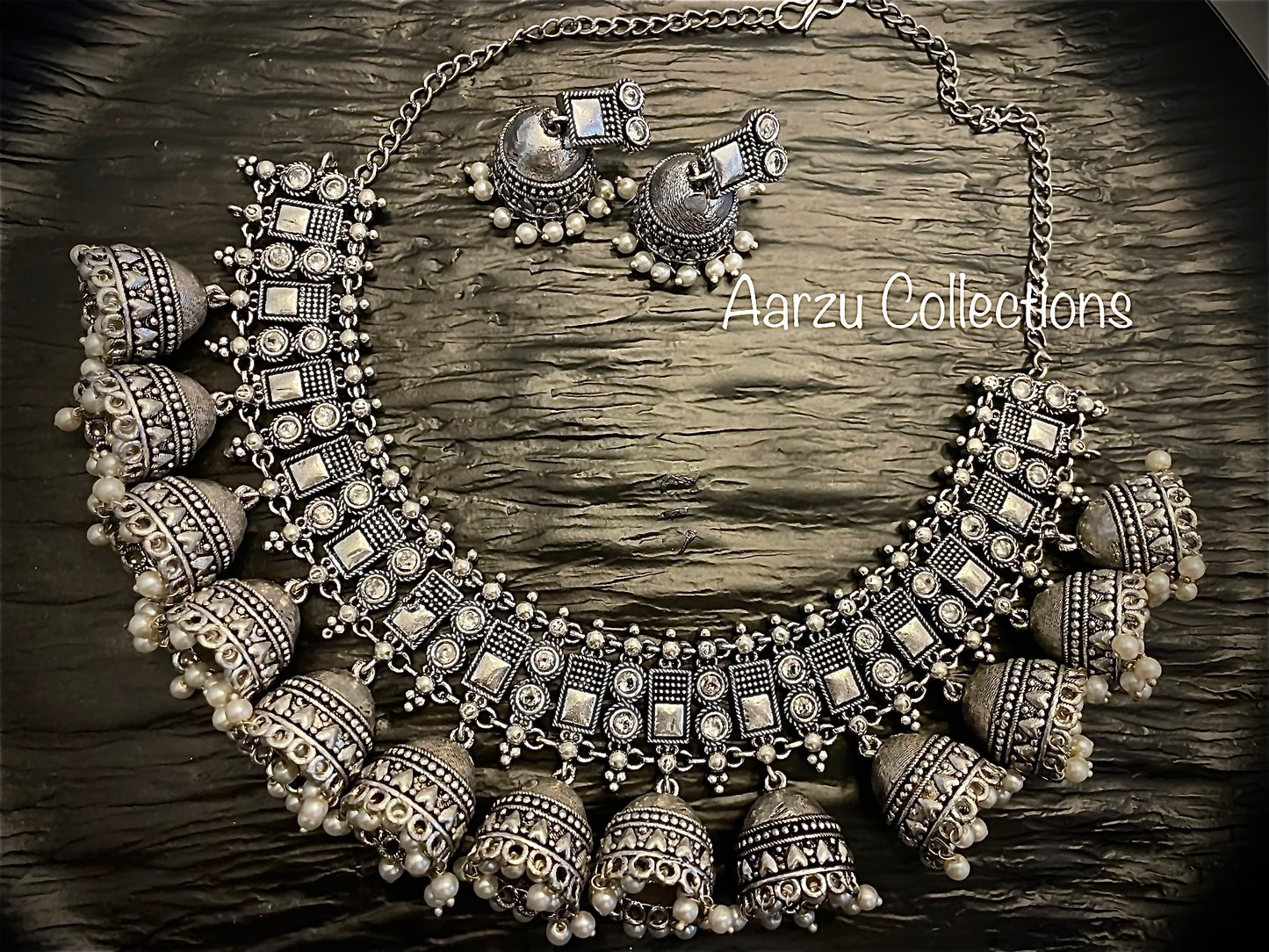 German Silver jhumka Necklace Set
