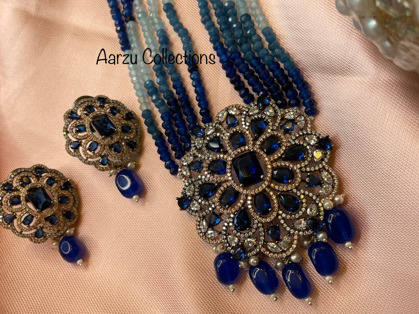 Hydro Beads and American Diamonds Necklace and Earring Set