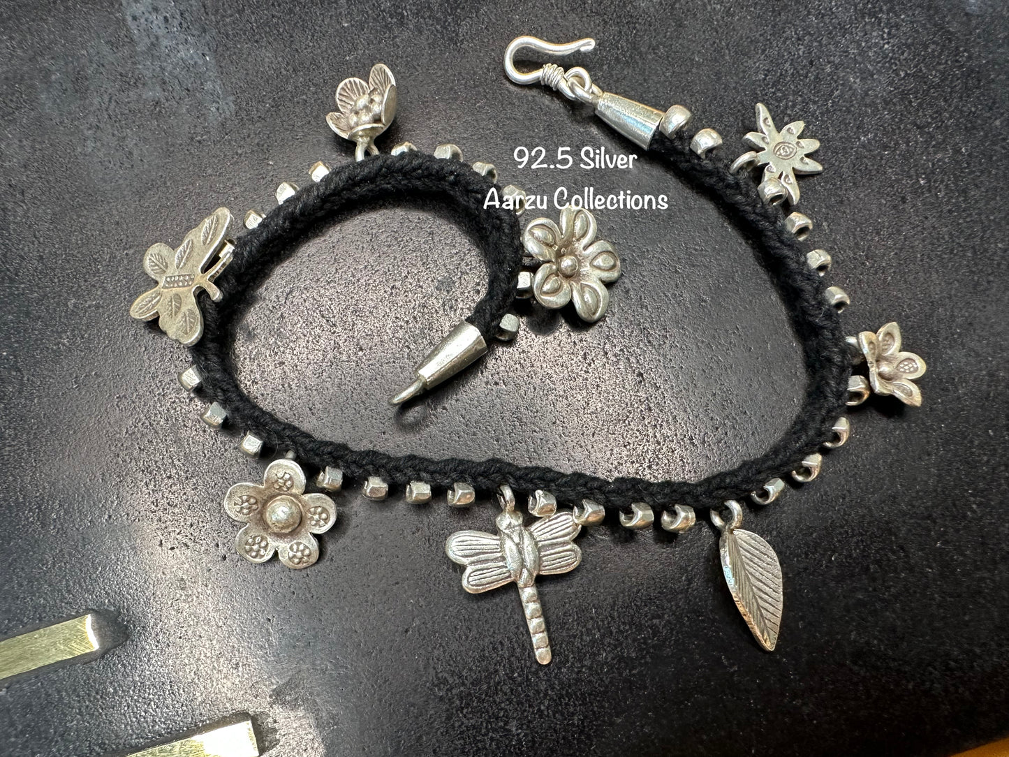 92.5 Silver Black bead anklet - 25 gm