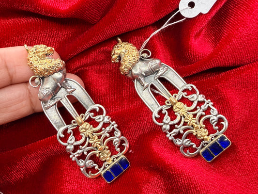 92.5 Silver dual tone sapphire earrings - 25 gm