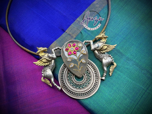 92.5 Silver precious moon stone inlay fusion Pendant - 50 gm