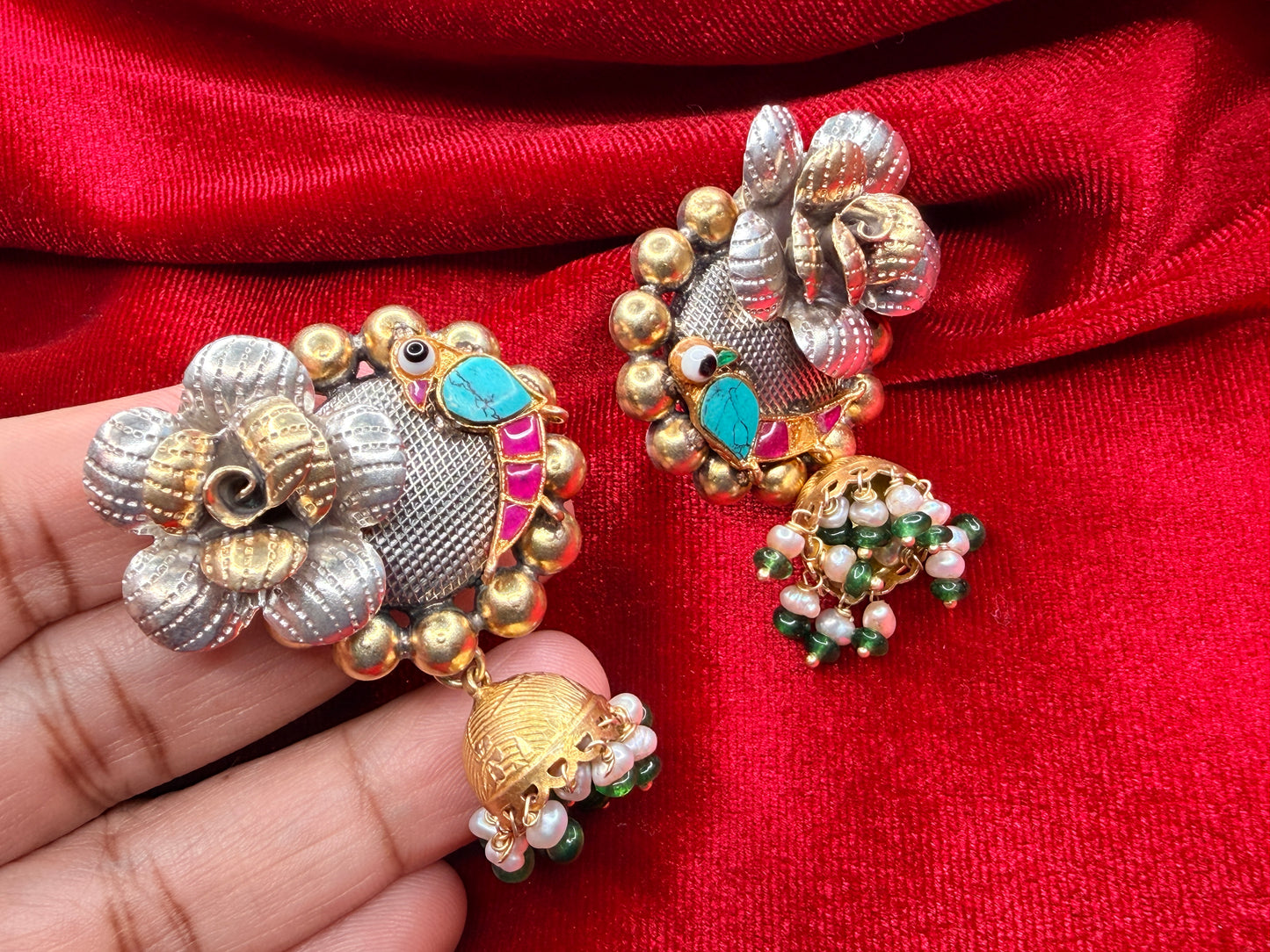 92.5 Silver dual tone earrings - 32 gm