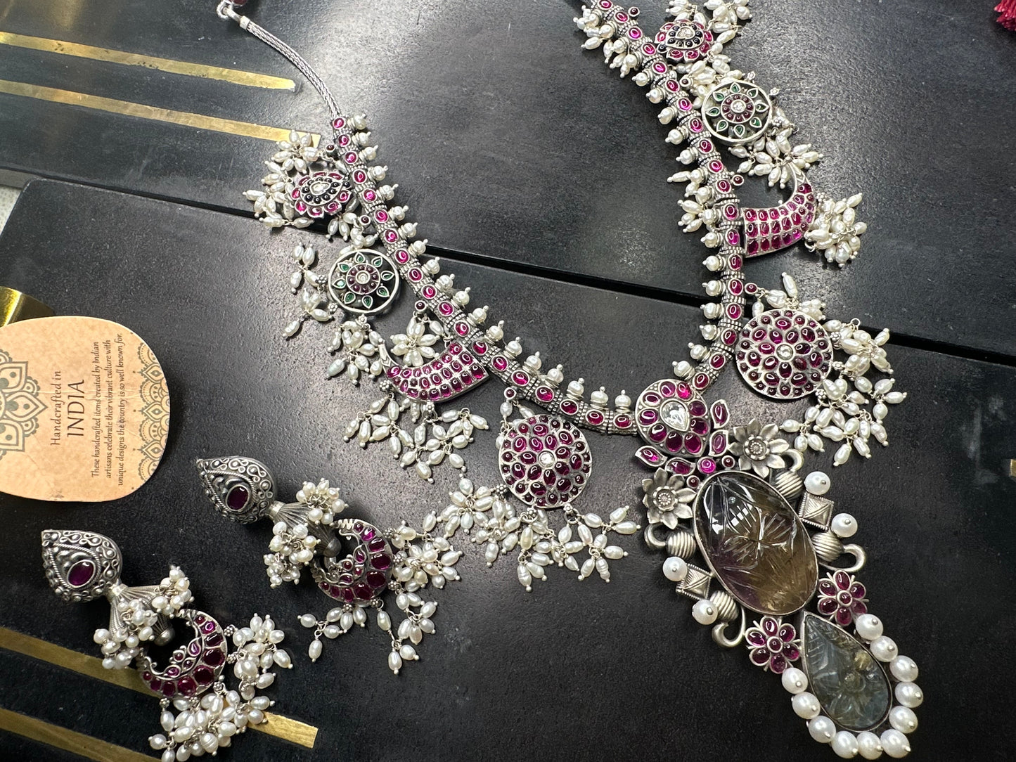 92.5 Silver statement guttapusalu necklace set