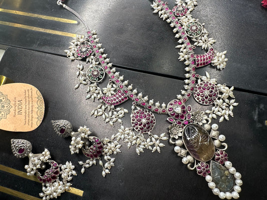 92.5 Silver statement guttapusalu necklace set