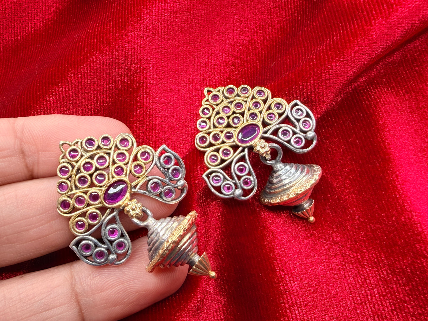 92.5 Silver dual tone earrings - 17 gm