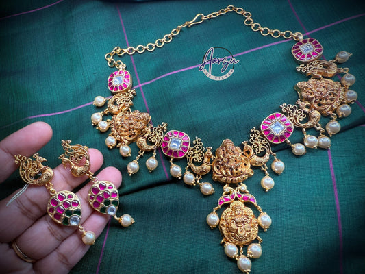 92.5 Silver base temple necklace set