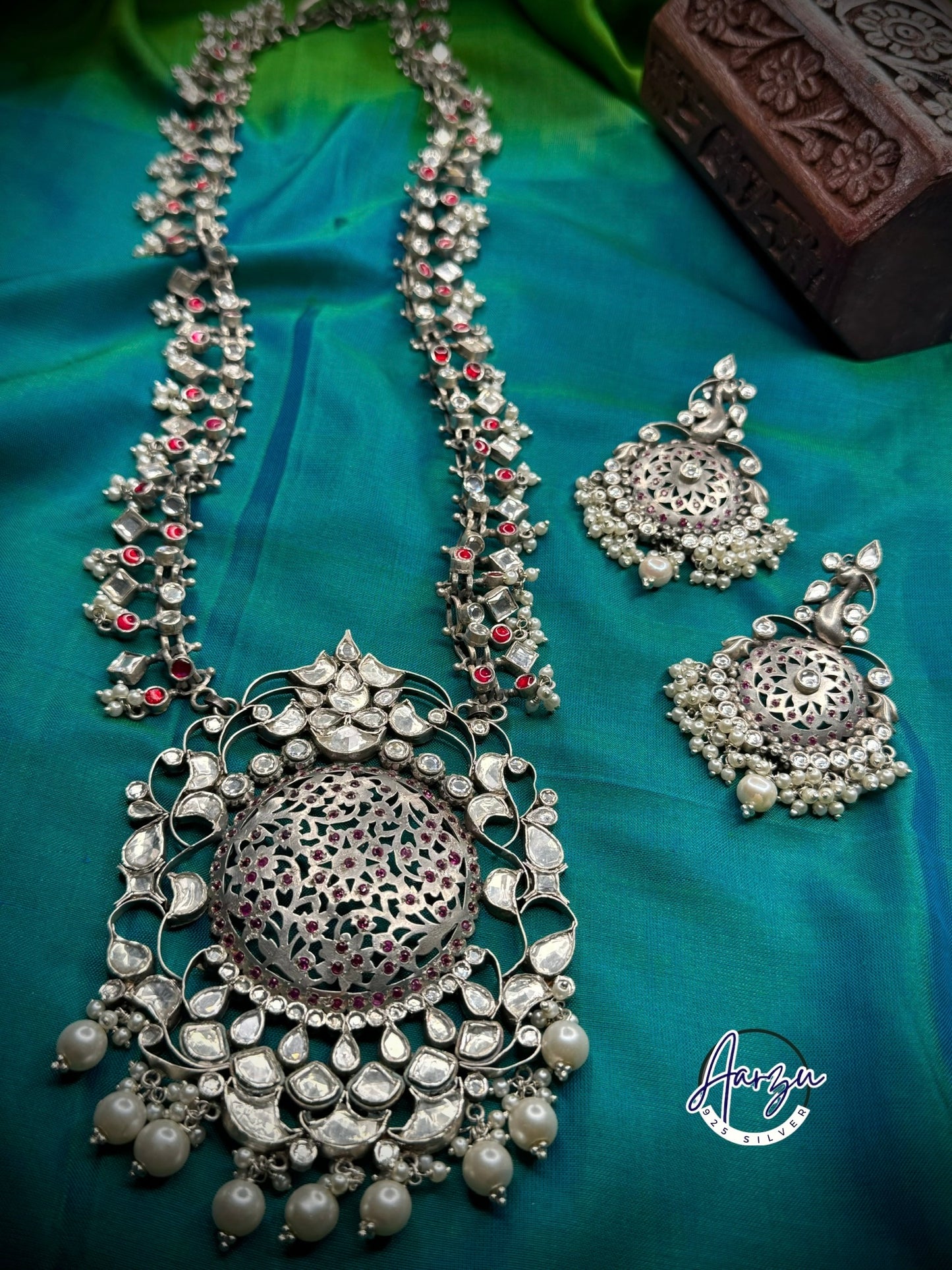 92.5 Silver base designer inspired kundan necklace set