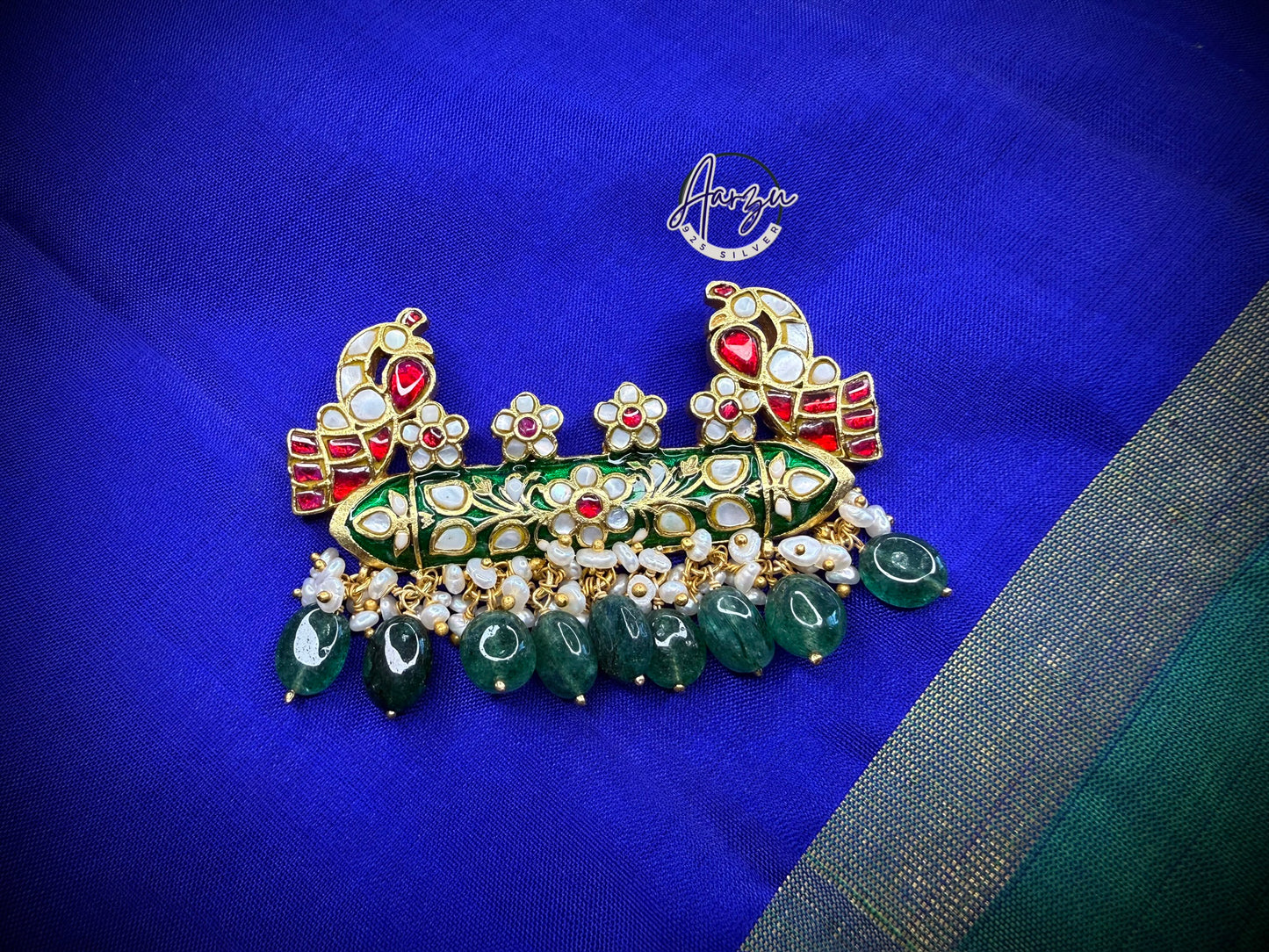 92.5 silver Kundan Mop meenakari pendant