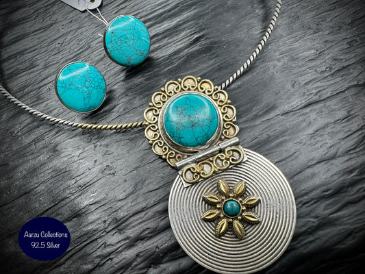 92.5 Silver turquoise pendant and earrings