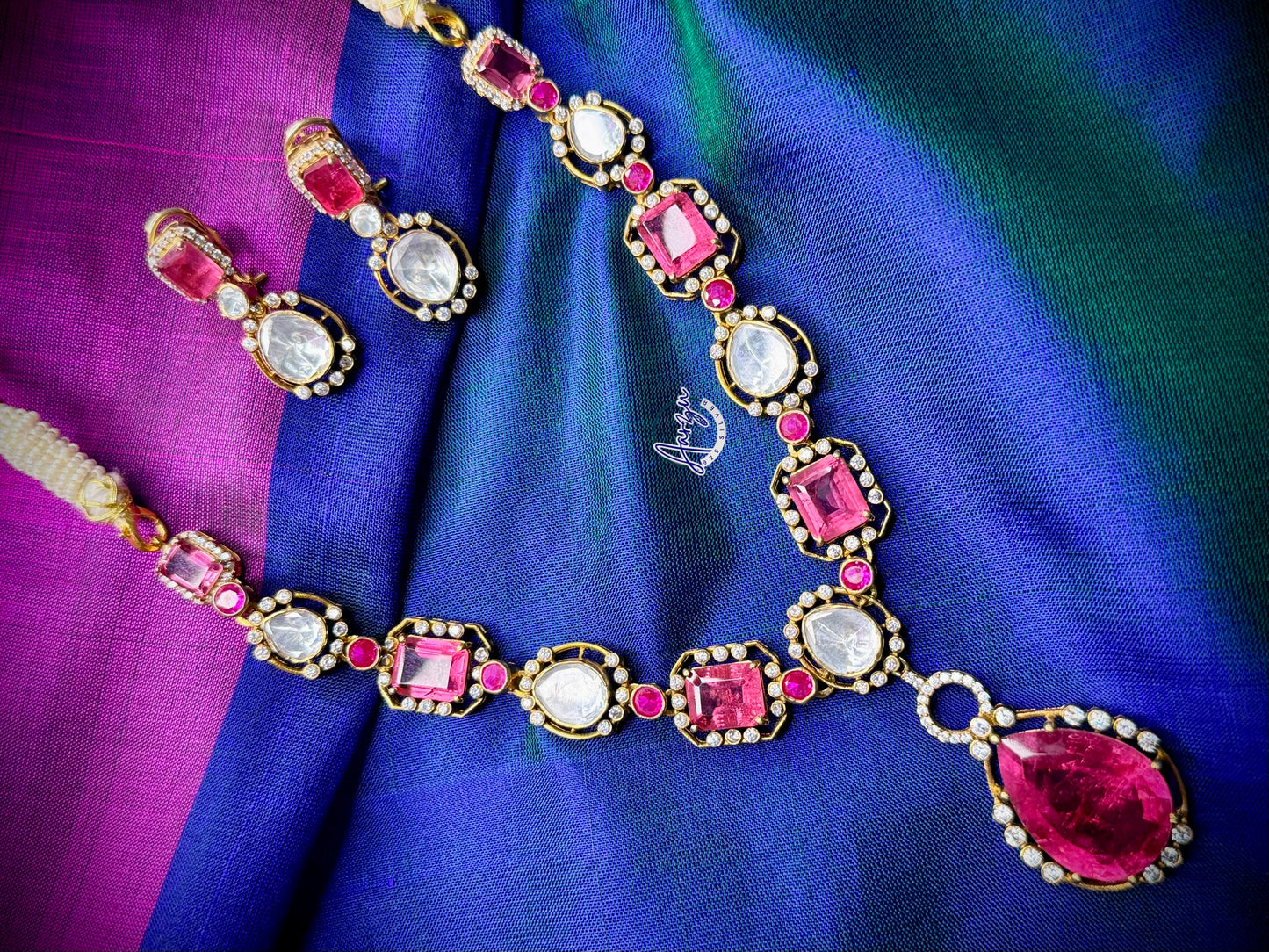 92.5 Silver Moissanite necklace set