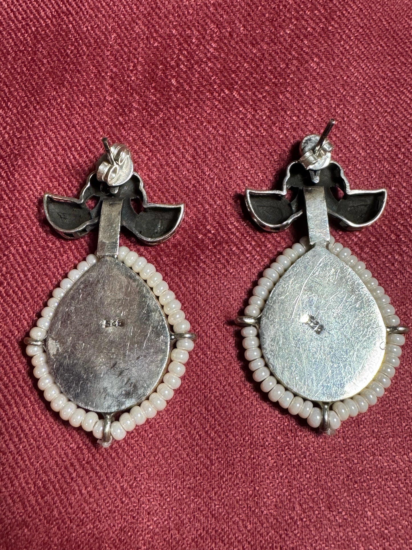 92.5 Silver MOP with Turquoise and kundan inlay earrings from preloved collection