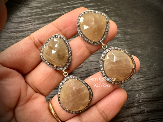 92.5 Silver natural Sapphire Earrings