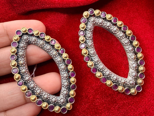 92.5 Silver dual tone earrings - 28.5 gm