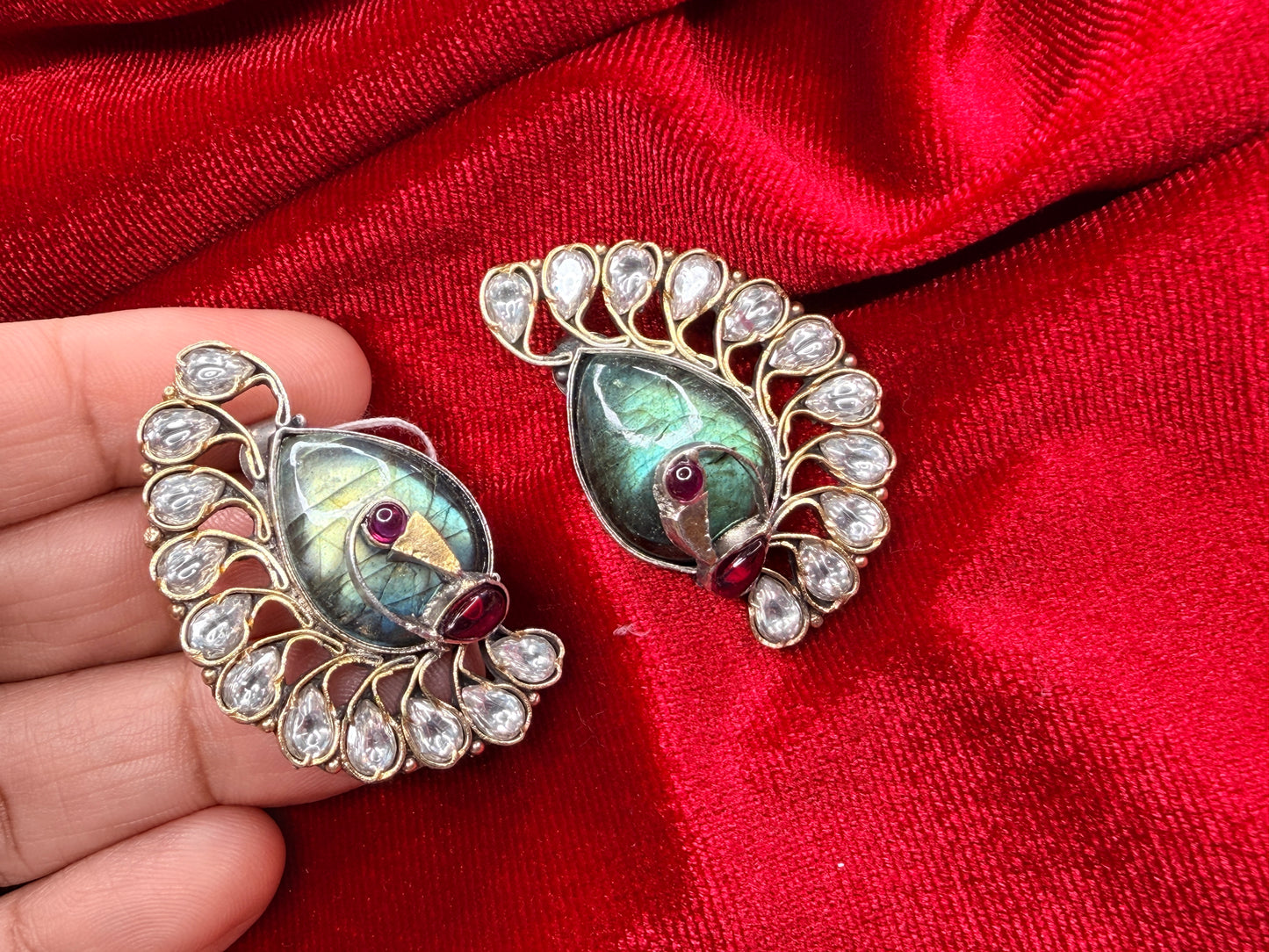 92.5 Silver dual tone sapphire earrings - 24 gm