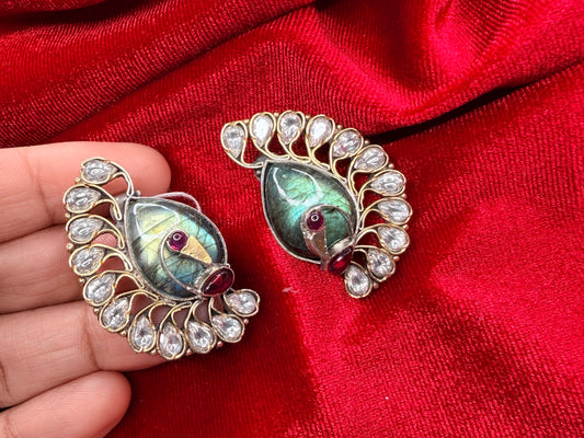 92.5 Silver dual tone sapphire earrings - 24 gm