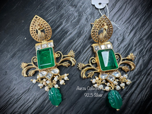 92.5 Silver earrings with emerald doublet