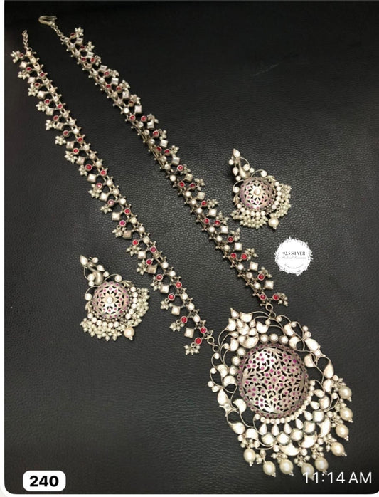 92.5 Silver kundan statement necklace with earrings from preloved collection