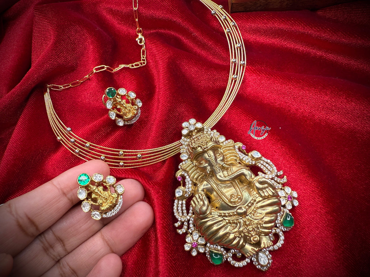 92.5 Silver Moissanite Ganesha statement pendant