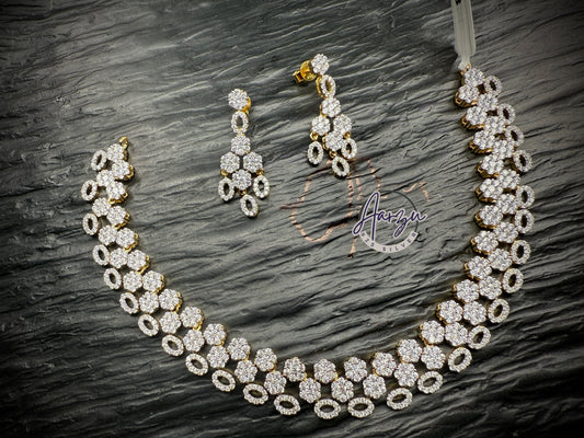 92.5 Silver base American diamond necklace set