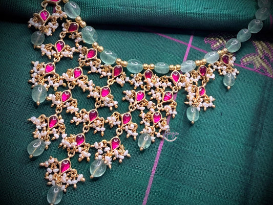 92.5 Silver precious bead and kundan necklace