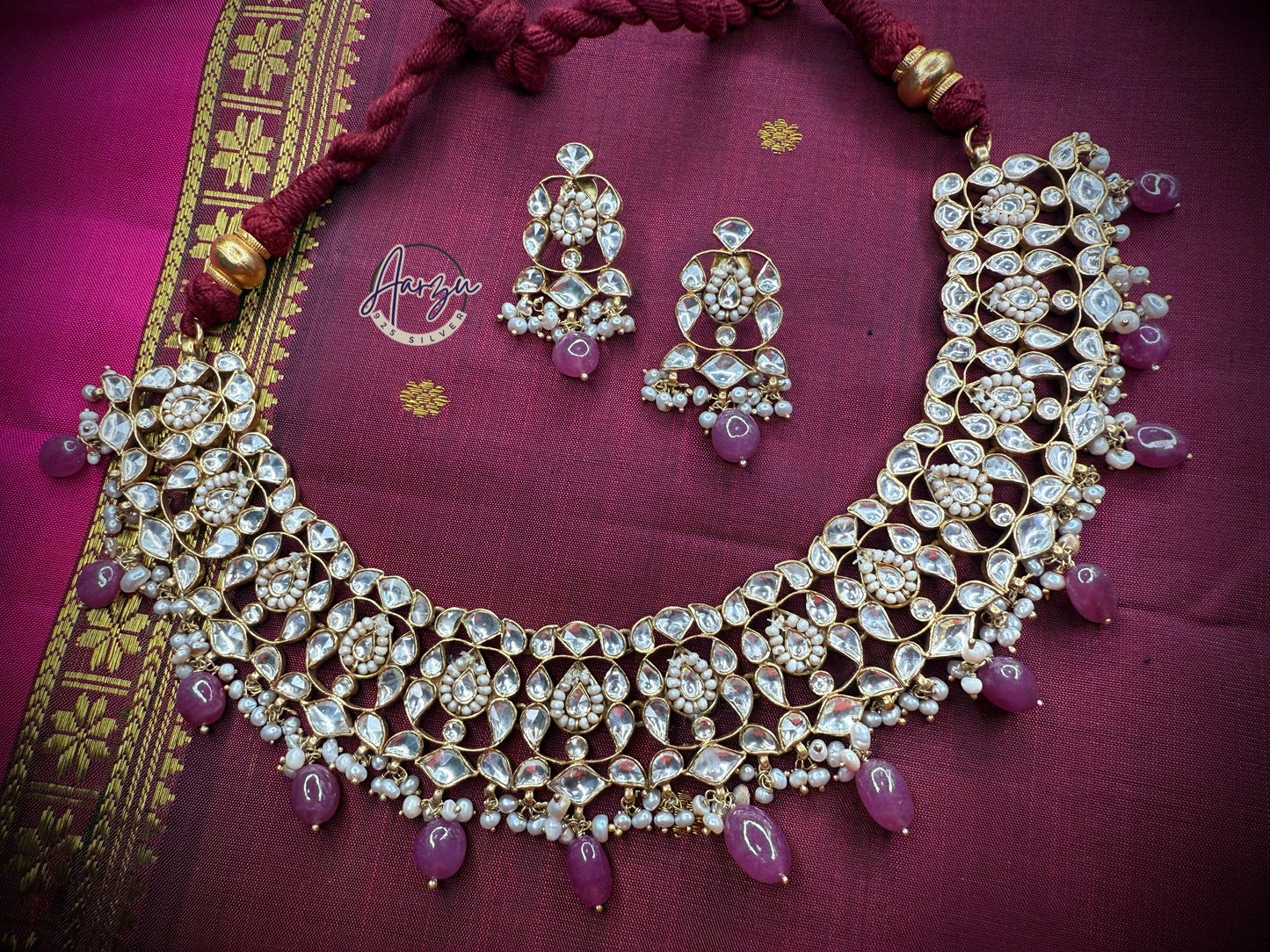 92.5 Silver kundan designer necklace with earrings