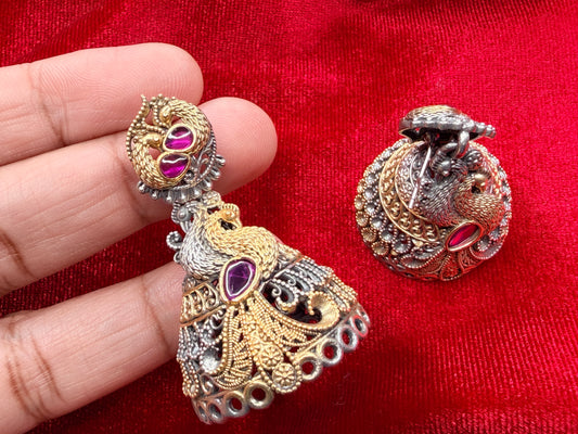 92.5 Silver dual tone earrings - 28.5 gm