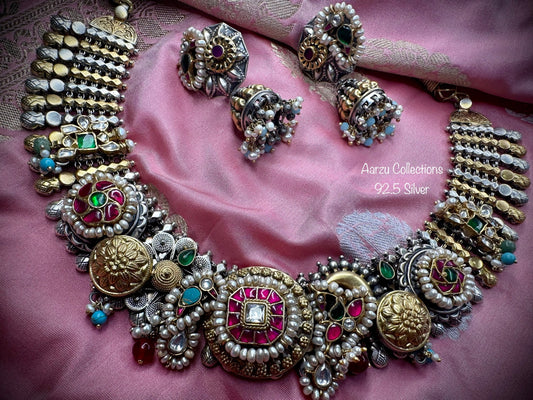 92.5 Silver fusion statement necklace set